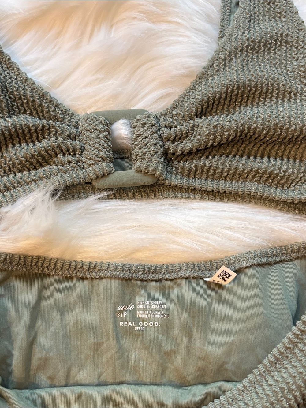 Aerie Shimmery Crinkle Olive Bikini Set - Picture 2 of 4